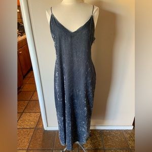 Calvin Klein slate gray velvet midi slip dress.